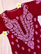 Modal Handcrafted Chikankari Short Kurta - Mystic Maroon - ADNEET