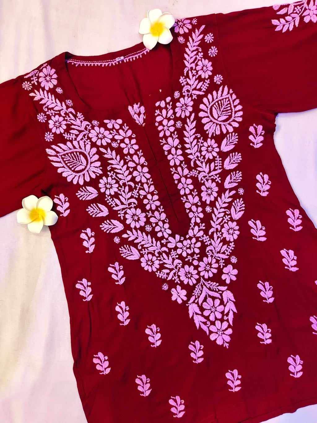 Modal Handcrafted Chikankari Short Kurta - Mystic Maroon - ADNEET