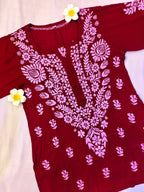 Modal Handcrafted Chikankari Short Kurta - Mystic Maroon - ADNEET