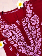 Modal Handcrafted Chikankari Short Kurta - Mystic Maroon - ADNEET
