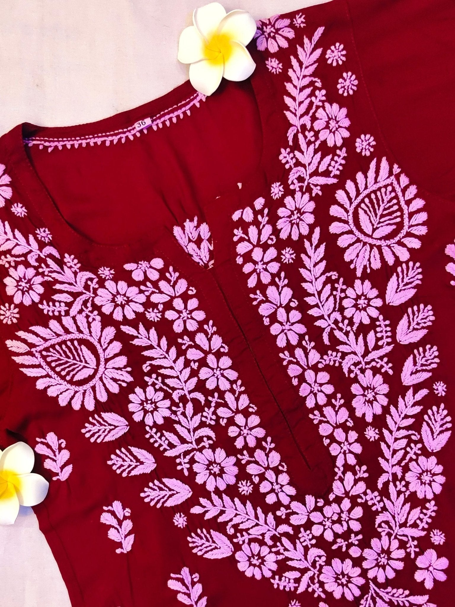 Modal Handcrafted Chikankari Short Kurta - Mystic Maroon - ADNEET