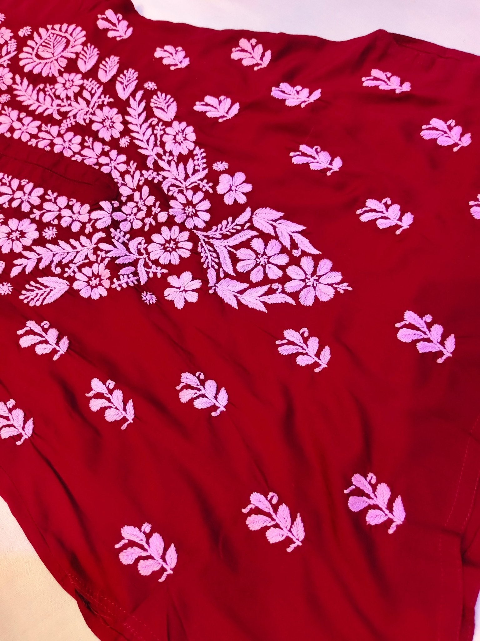 Modal Handcrafted Chikankari Short Kurta - Mystic Maroon - ADNEET