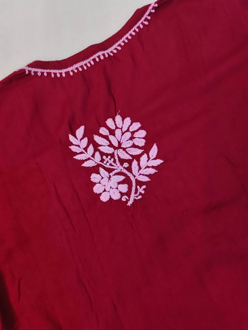 Modal Handcrafted Chikankari Short Kurta - Mystic Maroon - ADNEET