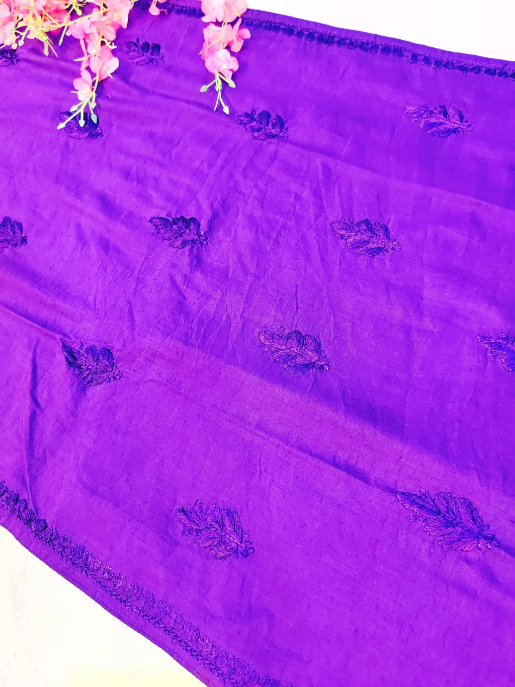 Mul Chanderi Handcrafted Chikankari Kurta Straight Fit - Royal Purple - ADNEET