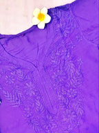 Mul Chanderi Handcrafted Chikankari Ombre Short Kurta - Twilight Violet - ADNEET