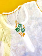 Mul Cotton Handcrafted Chikankari Kurta Straight Fit - Green & Yellow - ADNEET