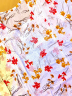 Mulmul Cotton Handcrafted Chikankari Floral Print Short Kurta - White & Red - ADNEET