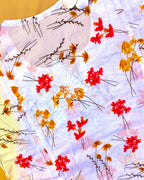 Mulmul Cotton Handcrafted Chikankari Floral Print Short Kurta - White & Red - ADNEET