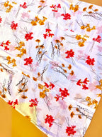 Mulmul Cotton Handcrafted Chikankari Floral Print Short Kurta - White & Red - ADNEET