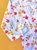 Mulmul Cotton Handcrafted Chikankari Floral Print Short Kurta - White & Red - ADNEET