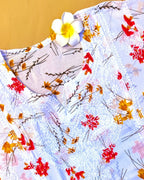 Mulmul Cotton Handcrafted Chikankari Floral Print Short Kurta - White & Red - ADNEET