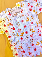 Mulmul Cotton Handcrafted Chikankari Floral Print Short Kurta - White & Red - ADNEET