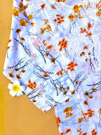 Mulmul Cotton Handcrafted Chikankari Floral Print Short Kurta - White & Yellow - ADNEET