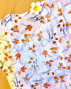 Mulmul Cotton Handcrafted Chikankari Floral Print Short Kurta - White & Yellow - ADNEET