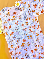 Mulmul Cotton Handcrafted Chikankari Floral Print Short Kurta - White & Yellow - ADNEET