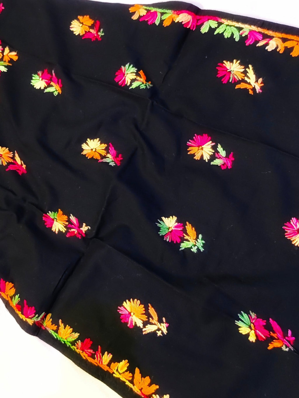 Pure Cotton Handcrafted Chikankari Kurta Straight Fit -  Black with Multicolor Thread Embroidery - ADNEET