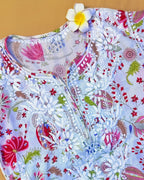 Rayon Handcrafted Chikankari Floral Print Kurta and Palazzo Set - White & Pink - ADNEET