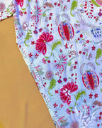 Rayon Handcrafted Chikankari Floral Print Kurta and Palazzo Set - White & Pink - ADNEET