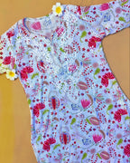 Rayon Handcrafted Chikankari Floral Print Kurta and Palazzo Set - White & Pink - ADNEET