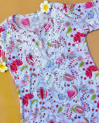 Rayon Handcrafted Chikankari Floral Print Kurta and Palazzo Set - White & Pink - ADNEET