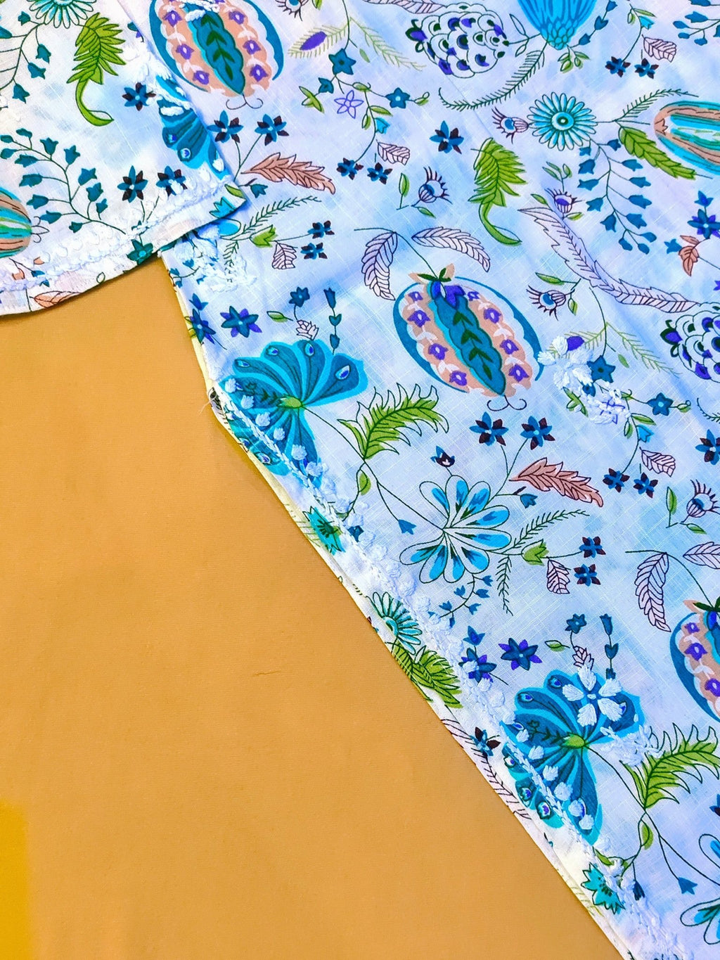 Rayon Handcrafted Chikankari Floral Print Kurta and Palazzo Set - White & Teal Green - ADNEET