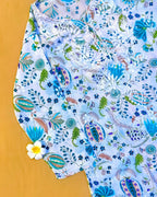 Rayon Handcrafted Chikankari Floral Print Kurta and Palazzo Set - White & Teal Green - ADNEET