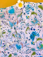 Rayon Handcrafted Chikankari Floral Print Kurta and Palazzo Set - White & Teal Green - ADNEET