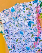 Rayon Handcrafted Chikankari Floral Print Kurta and Palazzo Set - White & Teal Green - ADNEET