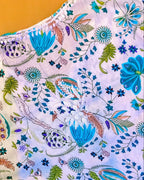 Rayon Handcrafted Chikankari Floral Print Kurta and Palazzo Set - White & Teal Green - ADNEET