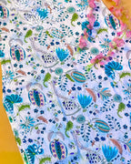 Rayon Handcrafted Chikankari Floral Print Kurta and Palazzo Set - White & Teal Green - ADNEET