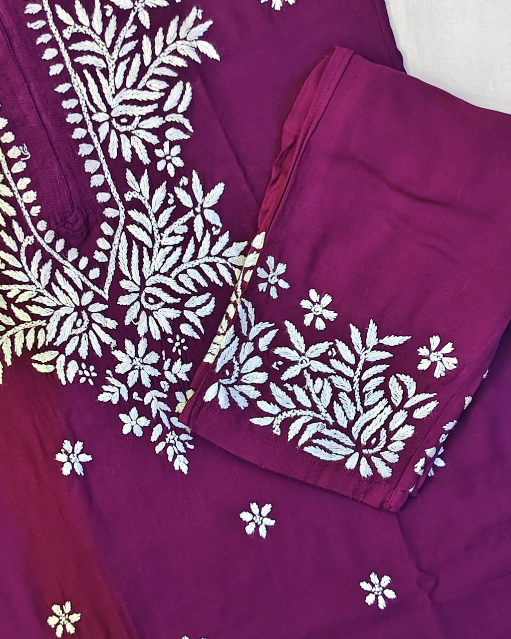 Rayon Handcrafted Chikankari Kurta and Palazzo Set - Dark Wine - ADNEET
