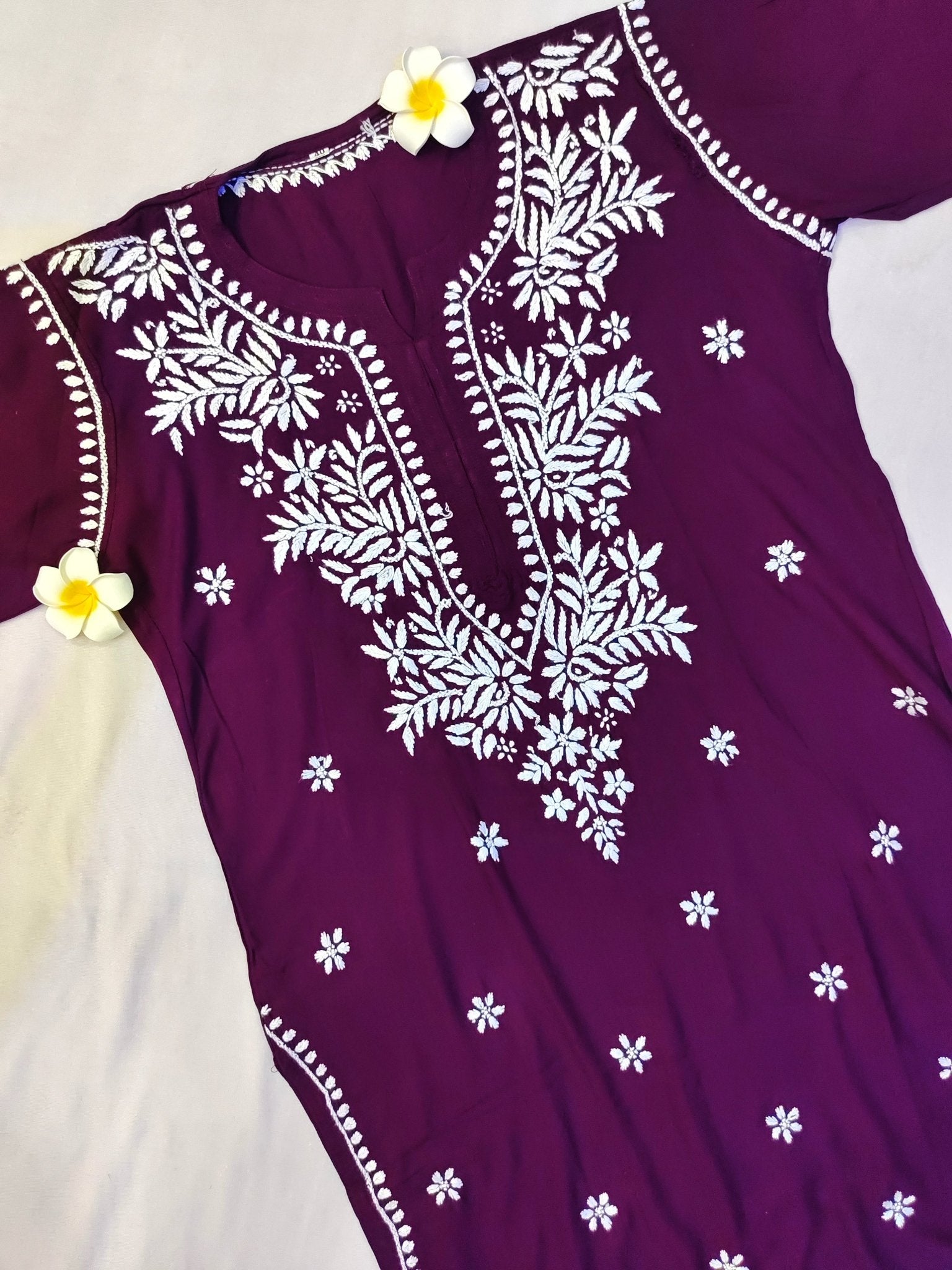 Rayon Handcrafted Chikankari Kurta and Palazzo Set - Dark Wine - ADNEET