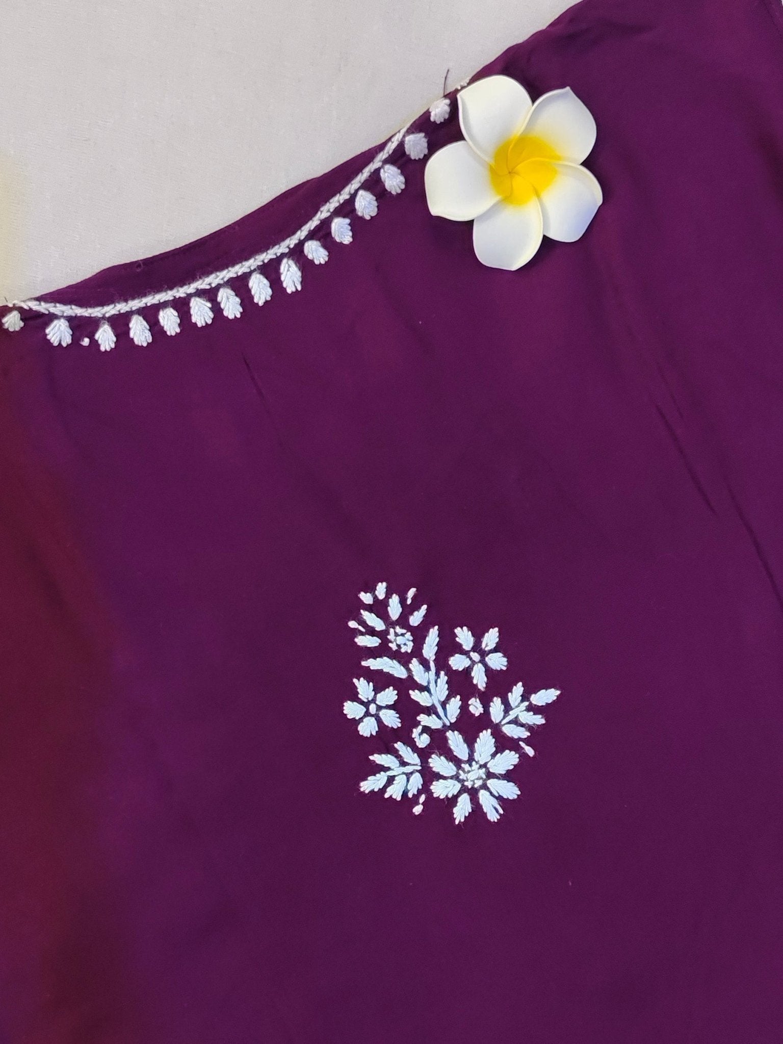 Rayon Handcrafted Chikankari Kurta and Palazzo Set - Dark Wine - ADNEET