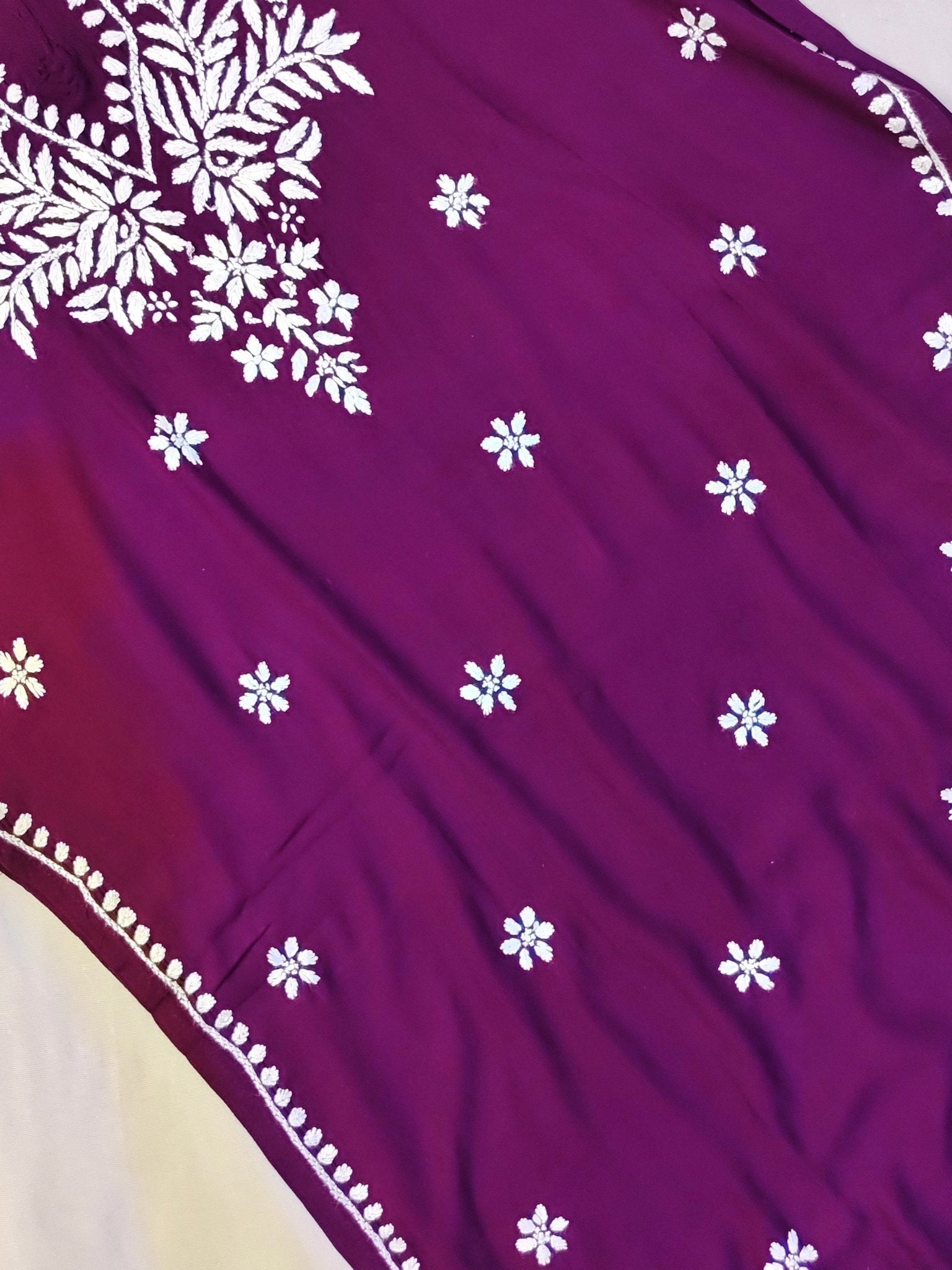 Rayon Handcrafted Chikankari Kurta and Palazzo Set - Dark Wine - ADNEET