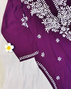 Rayon Handcrafted Chikankari Kurta and Palazzo Set - Dark Wine - ADNEET