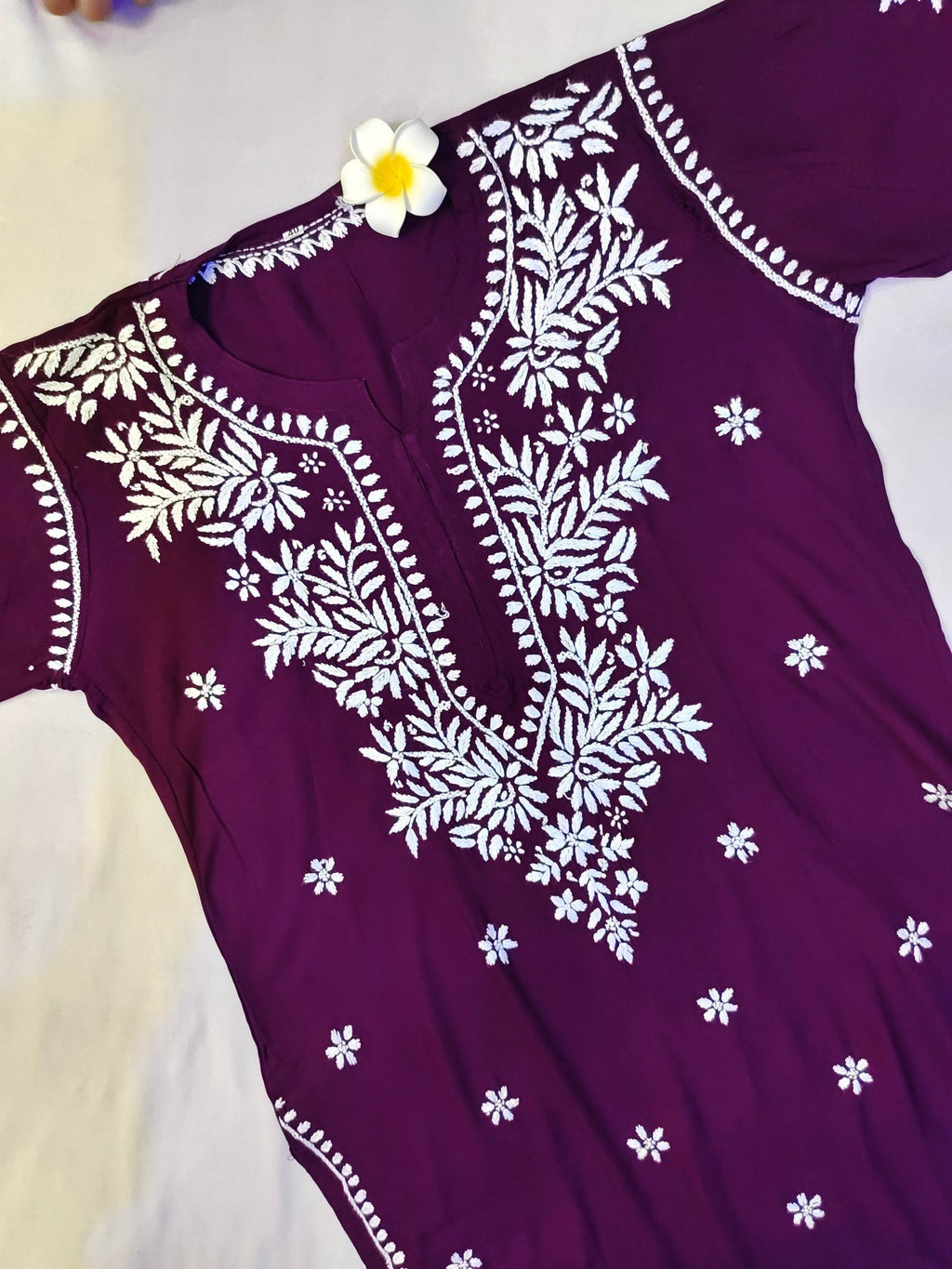 Rayon Handcrafted Chikankari Kurta and Palazzo Set - Dark Wine - ADNEET