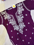 Rayon Handcrafted Chikankari Kurta and Palazzo Set - Dark Wine - ADNEET