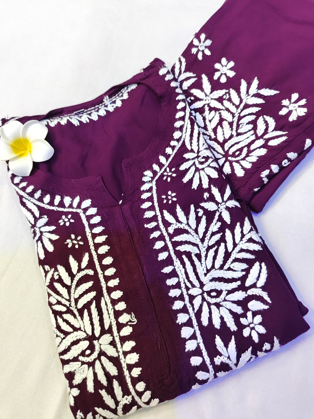 Rayon Handcrafted Chikankari Kurta and Palazzo Set - Dark Wine - ADNEET