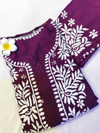 Rayon Handcrafted Chikankari Kurta and Palazzo Set - Dark Wine - ADNEET