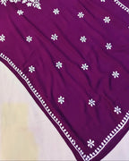 Rayon Handcrafted Chikankari Kurta and Palazzo Set - Dark Wine - ADNEET