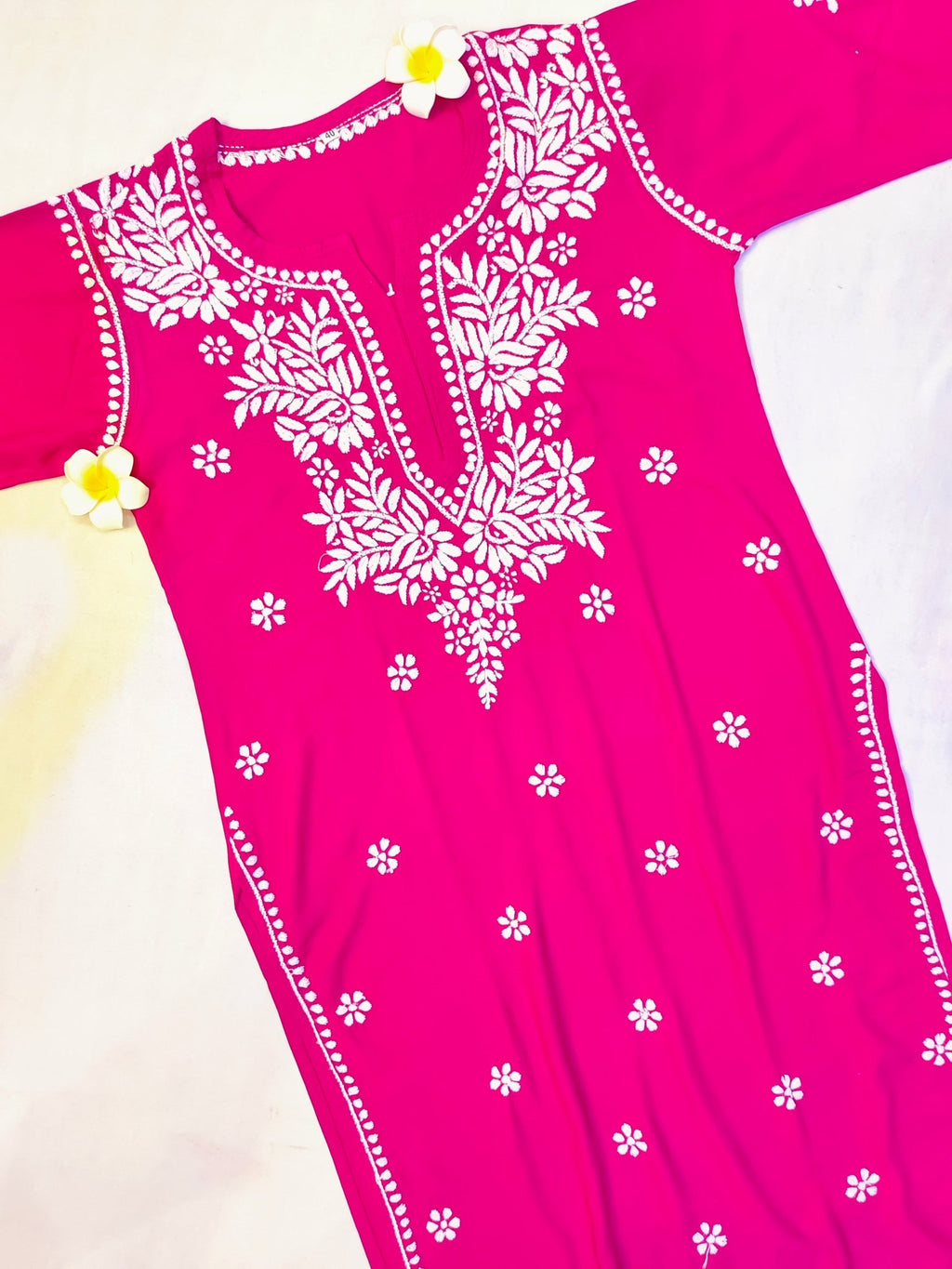 Rayon Handcrafted Chikankari Kurta and Palazzo Set - Hot Pink - ADNEET