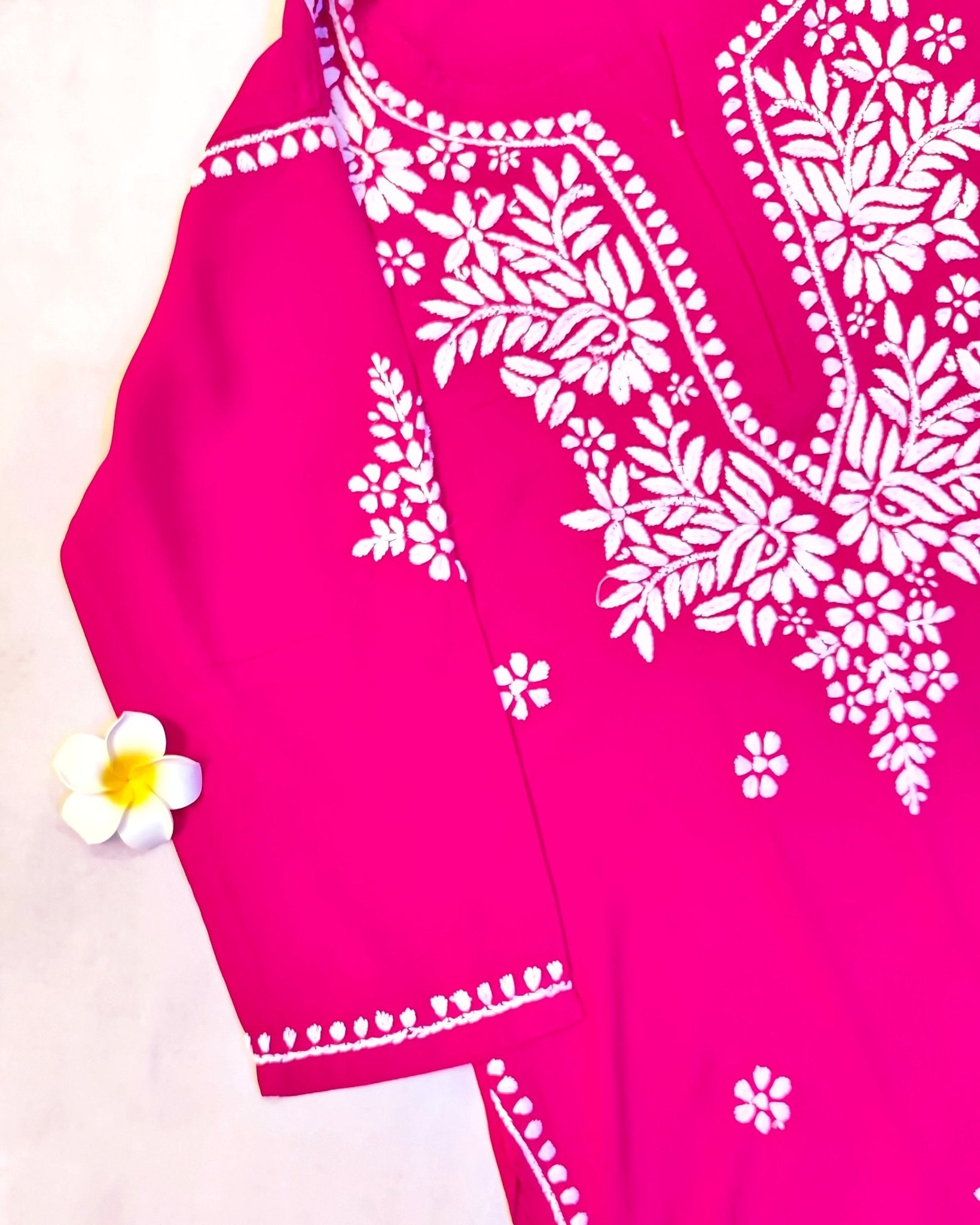 Rayon Handcrafted Chikankari Kurta and Palazzo Set - Hot Pink - ADNEET