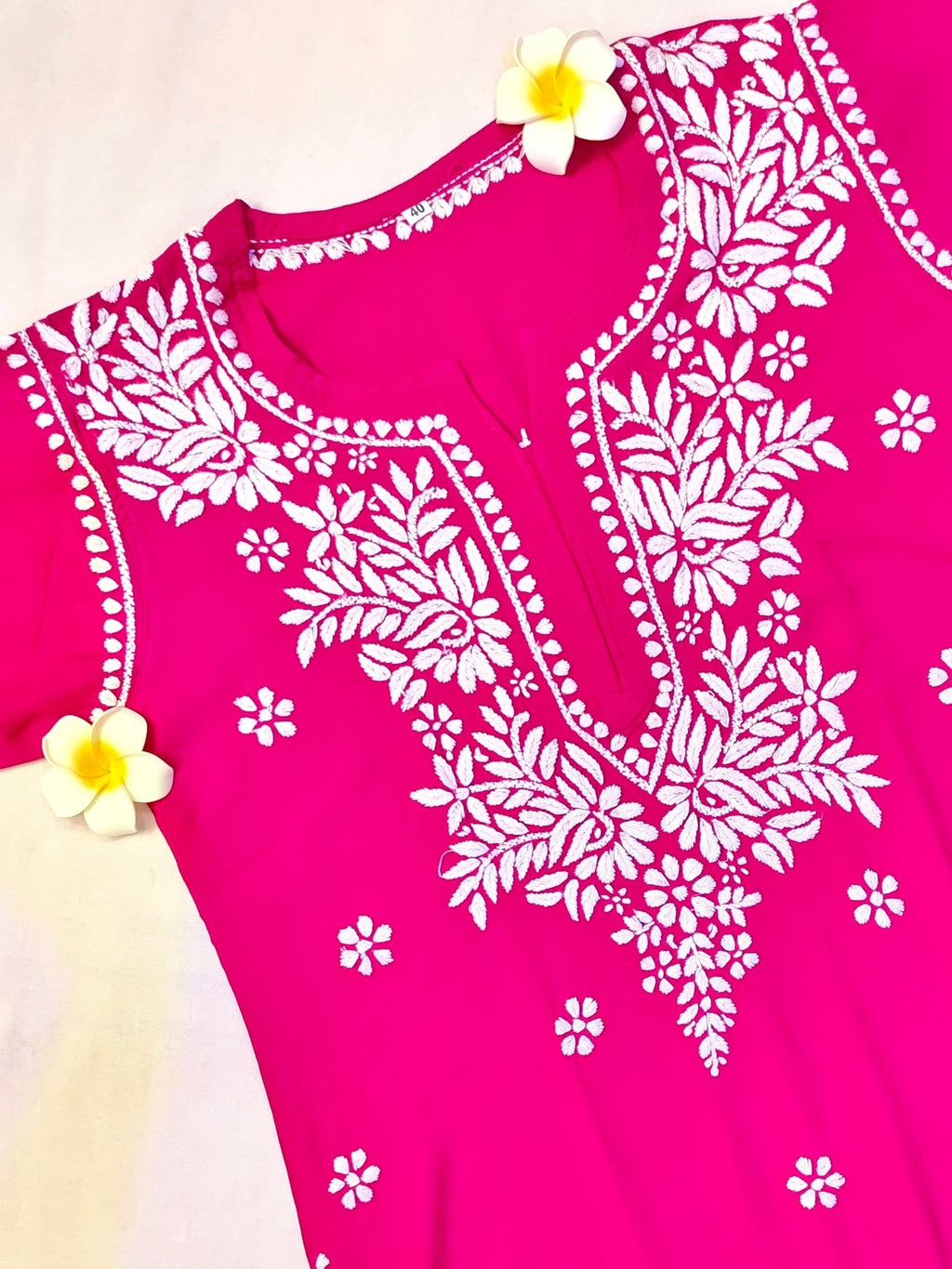 Rayon Handcrafted Chikankari Kurta and Palazzo Set - Hot Pink - ADNEET