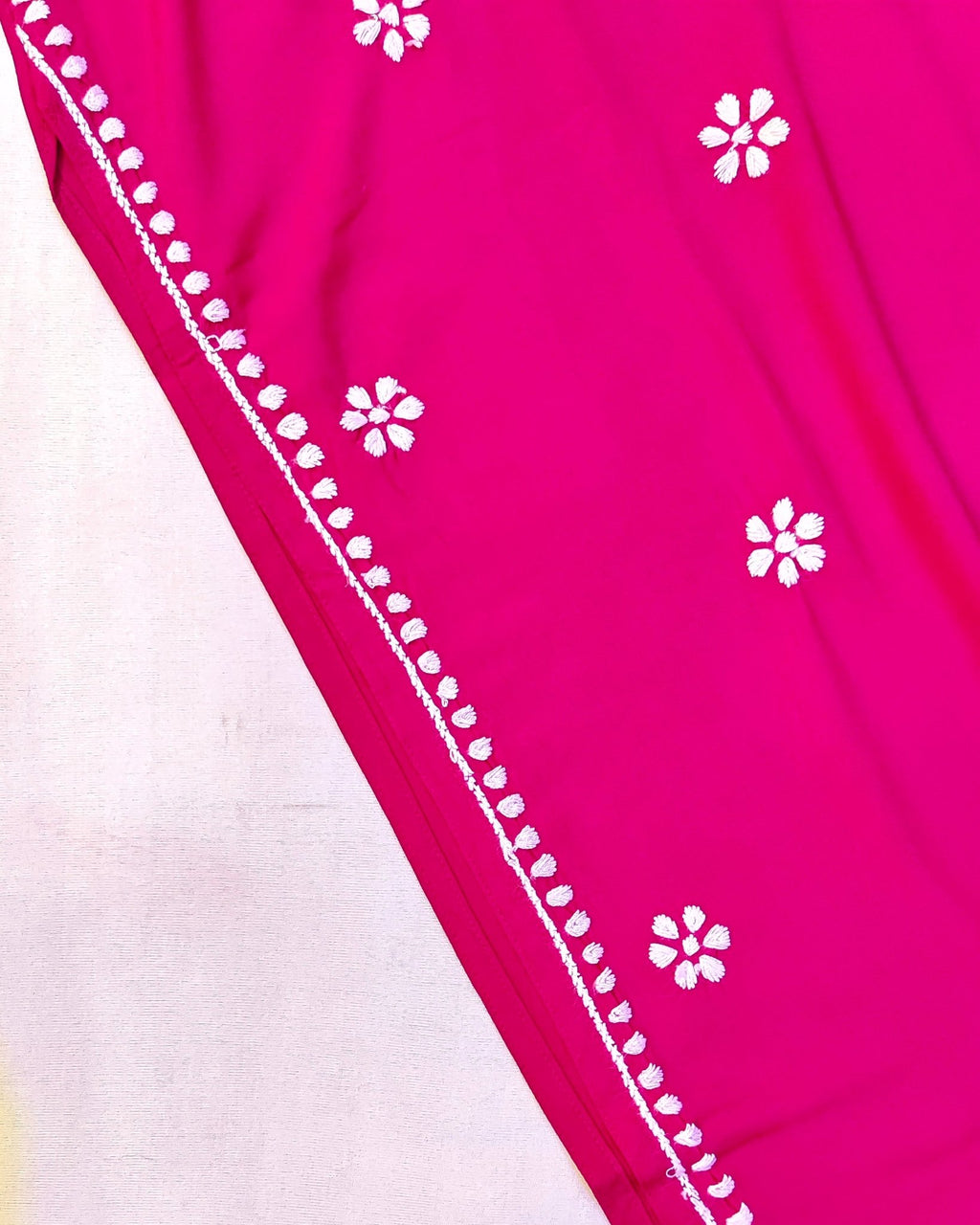 Rayon Handcrafted Chikankari Kurta and Palazzo Set - Hot Pink - ADNEET