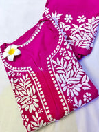Rayon Handcrafted Chikankari Kurta and Palazzo Set - Hot Pink - ADNEET