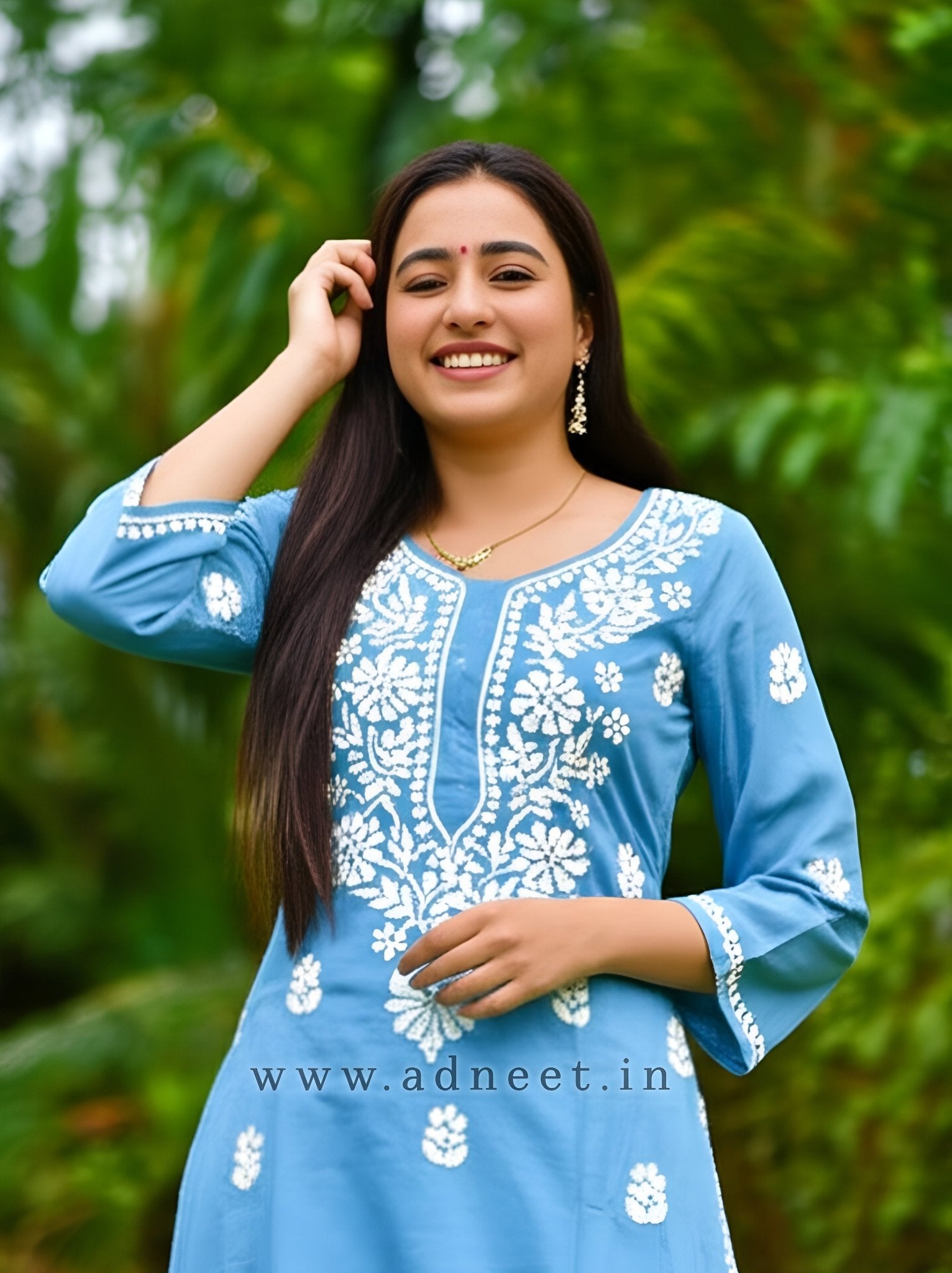 Rayon Handcrafted Chikankari Kurta Straight Fit - Chic Grey - ADNEET