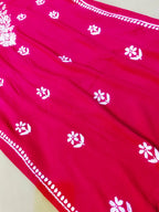 Rayon Handcrafted Chikankari Kurta Straight Fit - Classic Crimson Red - ADNEET