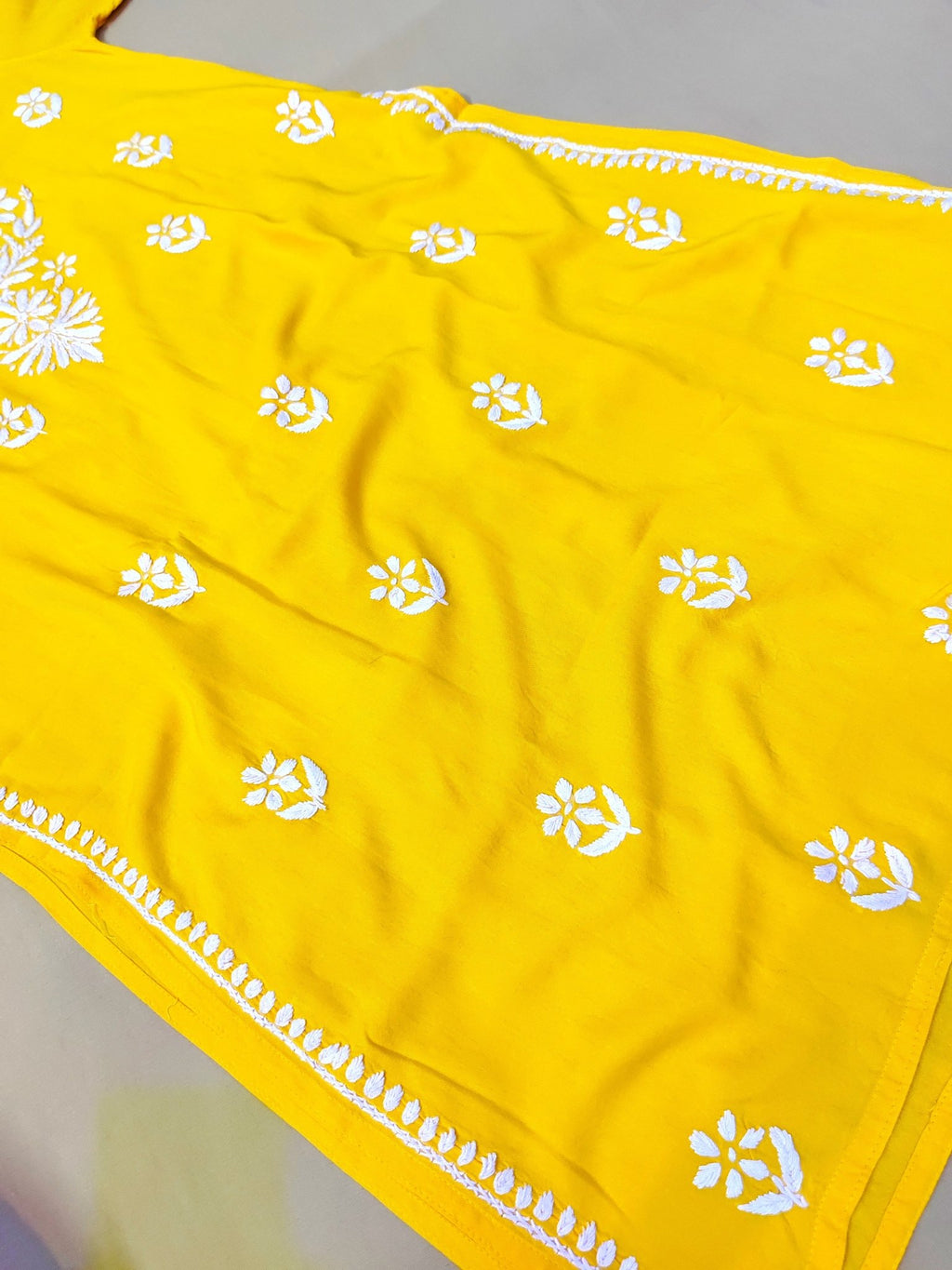 Rayon Handcrafted Chikankari Kurta Straight Fit - Festive Yellow - ADNEET