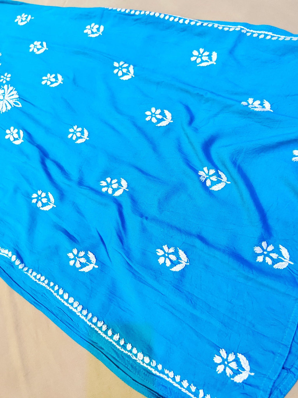 Rayon Handcrafted Chikankari Kurta Straight Fit - Serene Sky Blue - ADNEET