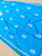 Rayon Handcrafted Chikankari Kurta Straight Fit - Serene Sky Blue - ADNEET